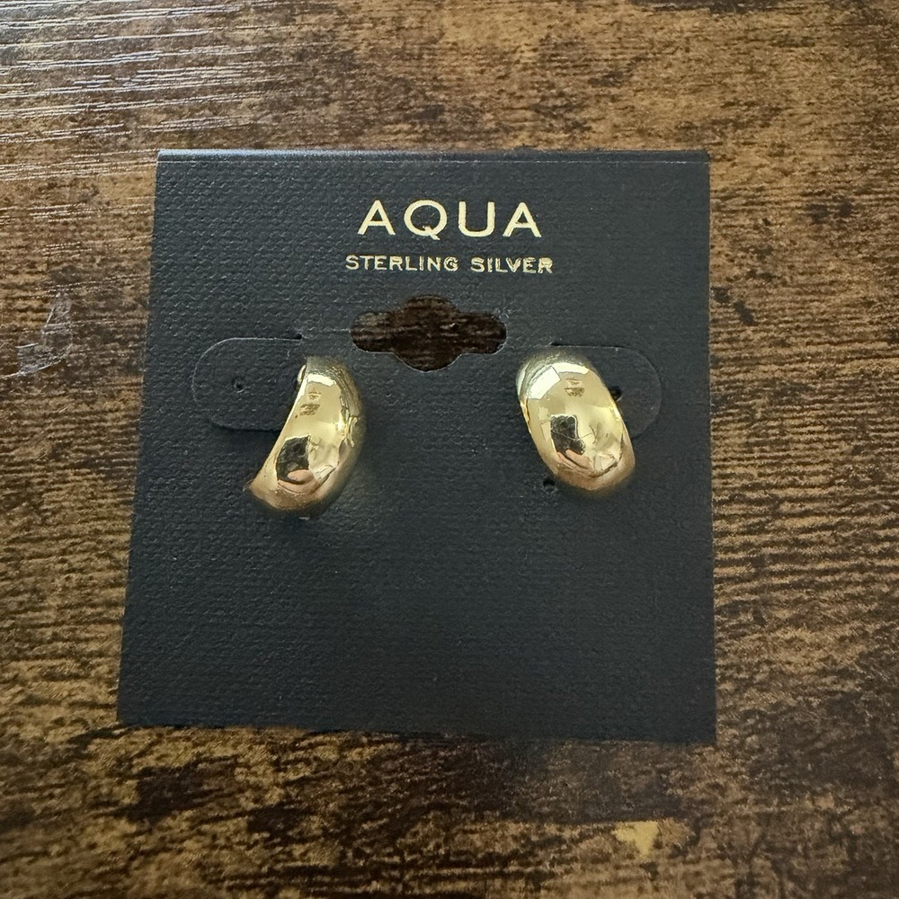 Aqua Small Hoop Earrings Gold Tone Sterling Silver